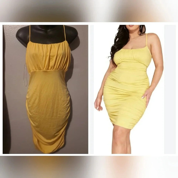 Rue 21 yellow spaghetti strap side rouching mini dress - Picture 1 of 7